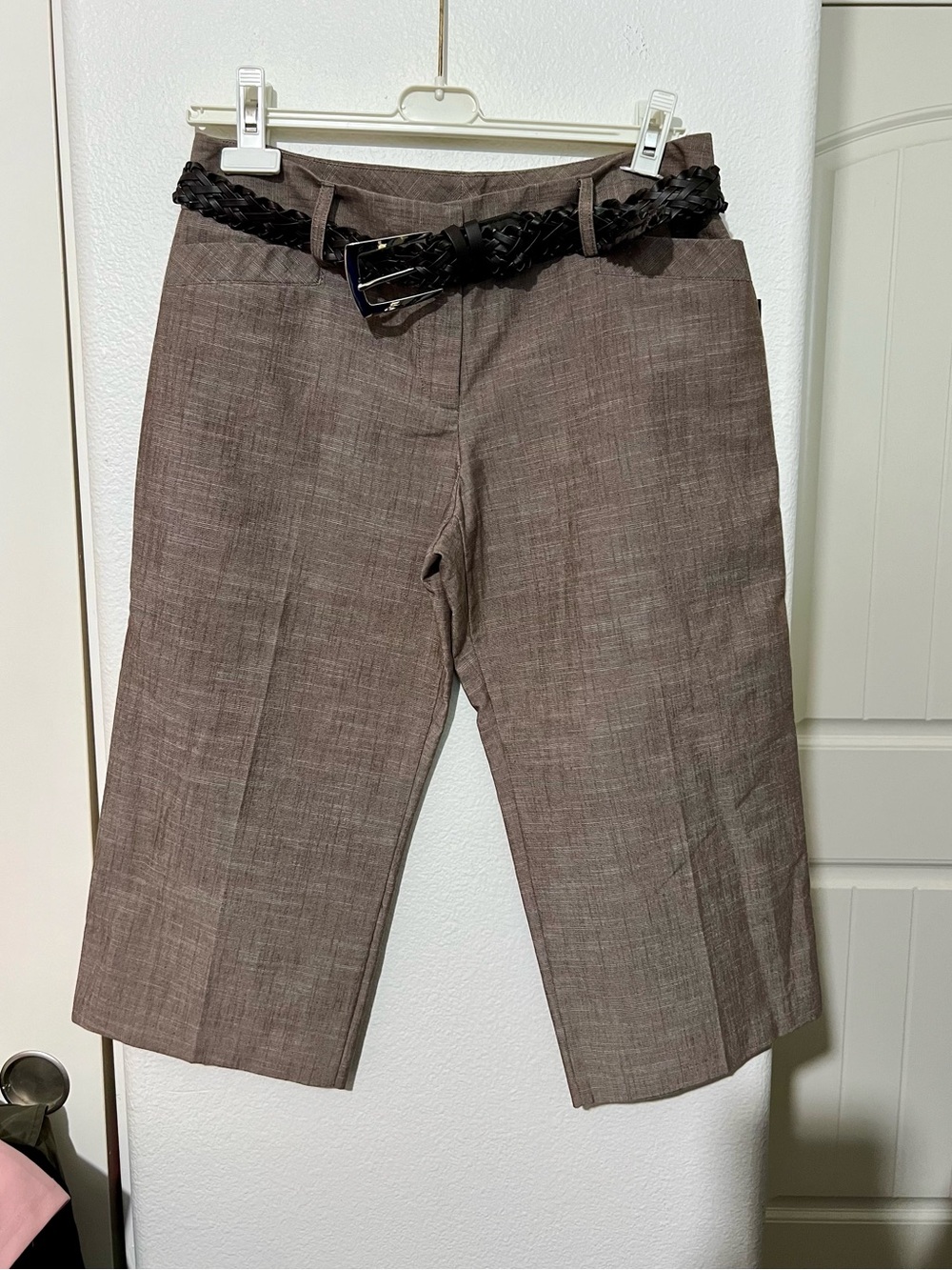 B.wear Brown Cropped Pants with Braided Black Belt